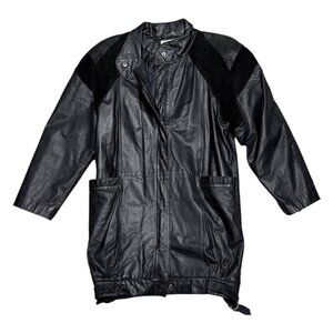 STUNNING Vintage 90s G-III 100% GENUINE LEATHER Retro Trench Coat Womens Small